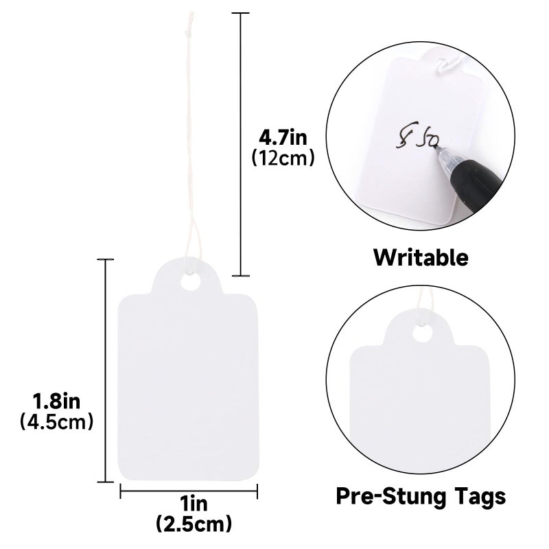 jijAcraft 500Pcs Blank Tags with String, White Pricing Tags, 1.8 x 1 Inch Cloth Tag for Selling, Small Paper Labels for Small Business, Retail Marking Labels, Writable Sales Tag for Jewelry, Antique - Image 2